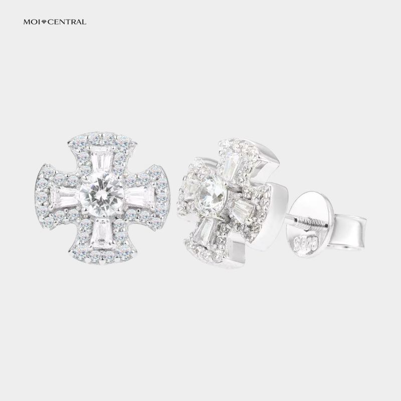 Moissanite Gothic Cross Earrings