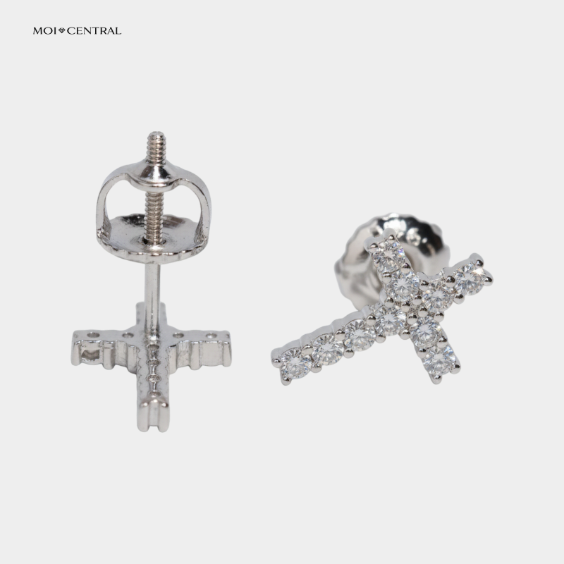 Moissanite Cross Stud Earrings
