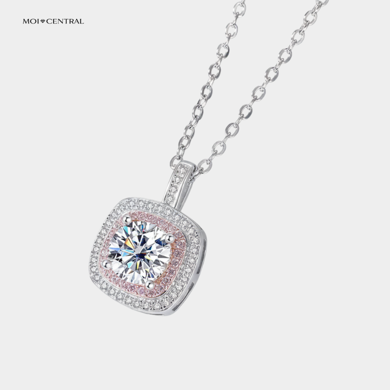 Moissanite Square Halo Necklace