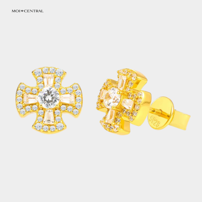 Moissanite Gothic Cross Earrings