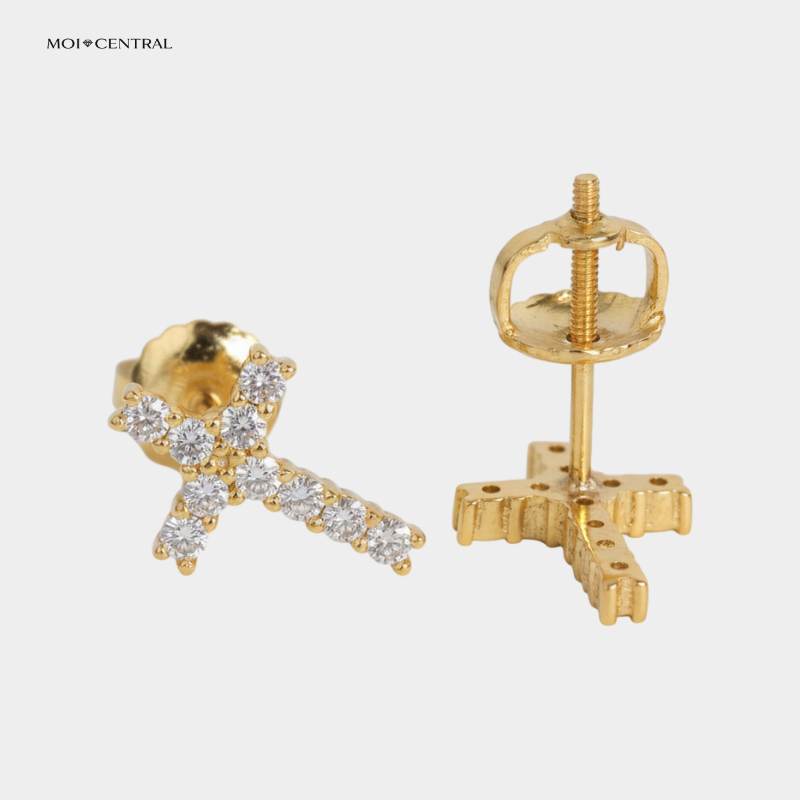 Moissanite Cross Stud Earrings
